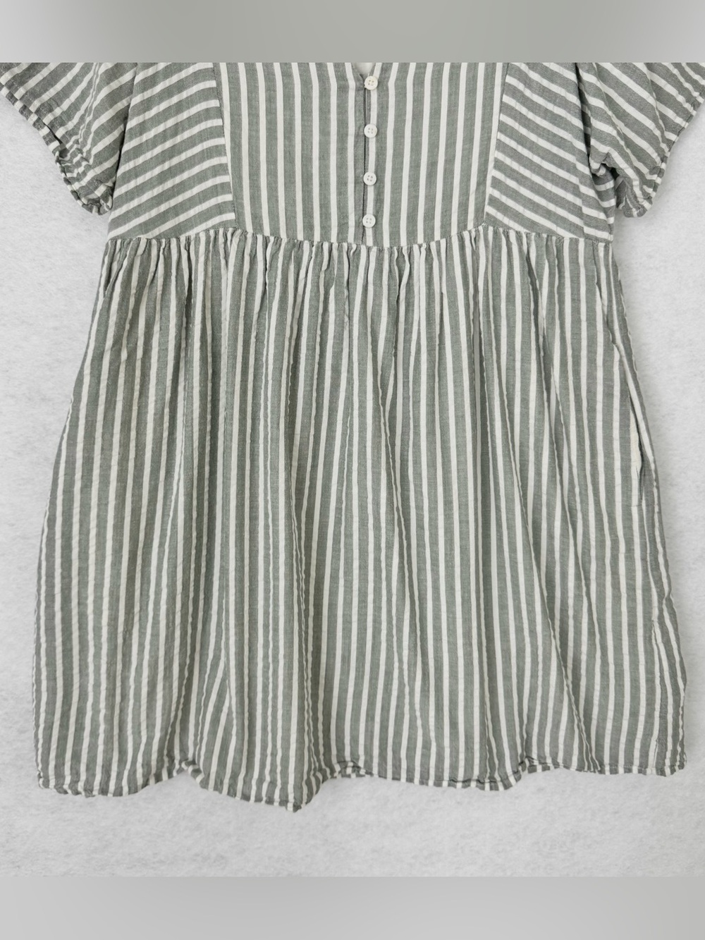 Madewell Flutter Sleeve Mini Dress Sage Green White Striped Seersucker Size M - Picture 6 of 16